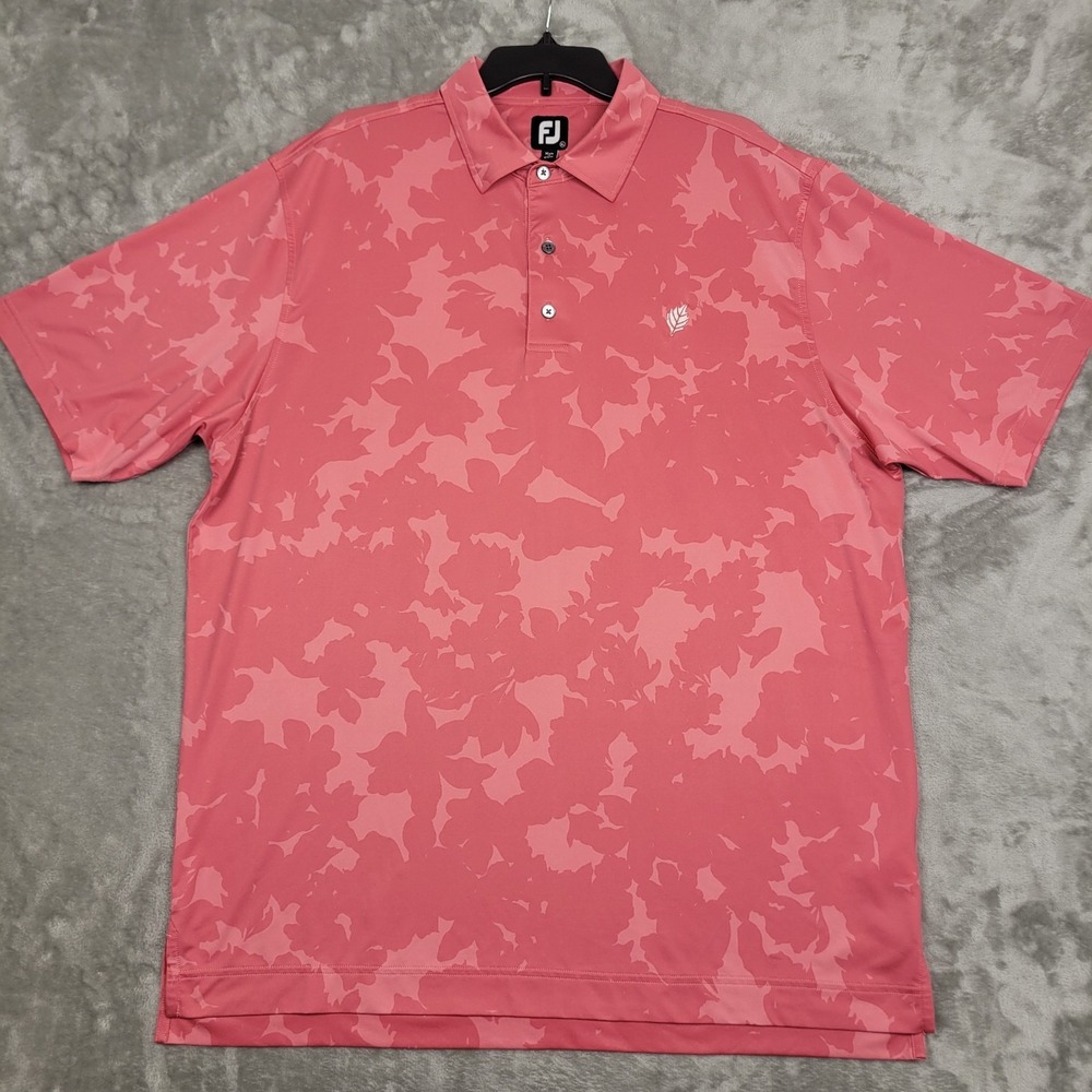 FootJoy FJ Men's XL Golf Polo Raspberry Floral Print Performance Stretch Casual